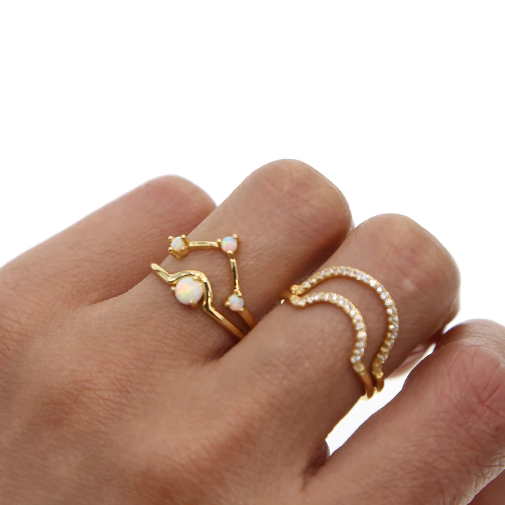 Элегантное женское Ювелирное кольцо набор из 4 шт cz огненный опал драгоценный камень Минимальный минималистичный нежный женский Дамский стек укладки милое кольцо