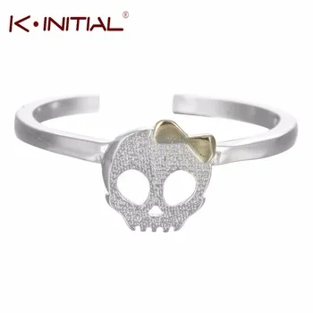 Kinitial 925 Sterling Silver Skull Bowknot Rings Fashion Jewelry Skull Skeleton Mask Shape Open Finger Rings for Party Cute Gift