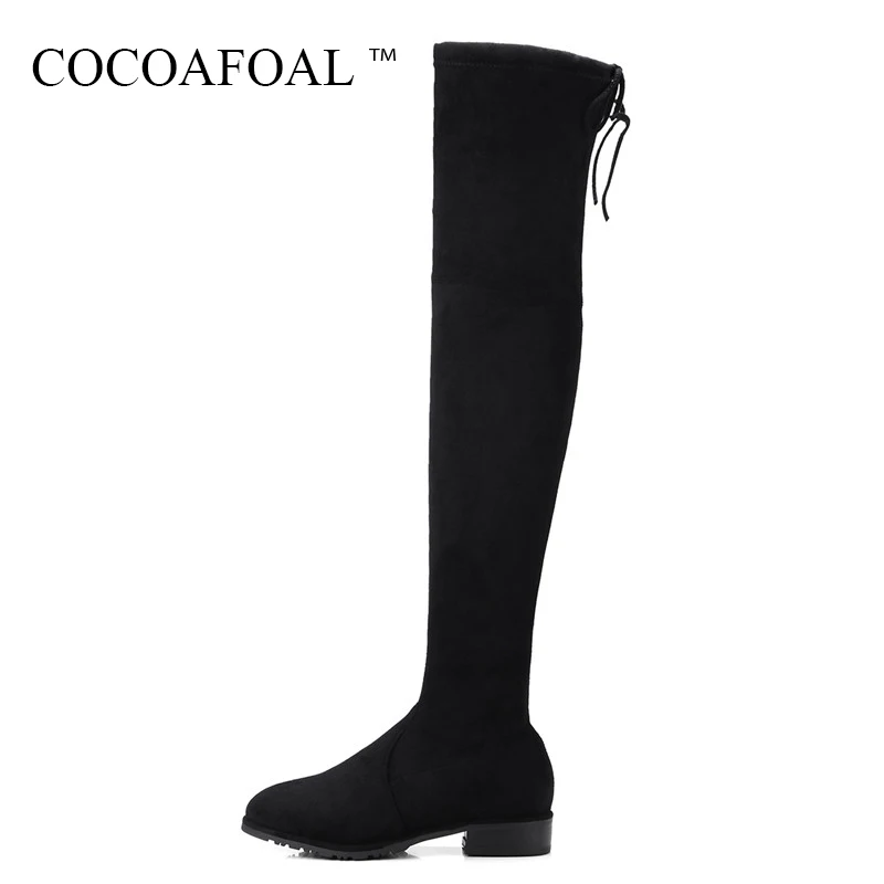 

COCOAFOAL Black Autumn Winter Flat With Woman Shoes Genuine Leather Over The Knee Boots Plus Size 33 40 Chelsea Thigh High Boots