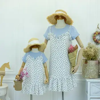 

Mom Girls Dress Mother Daughter Dot Dress 2019 Summer Mommy Girl Matching Twinning Party Dress Family Look Outfits J145