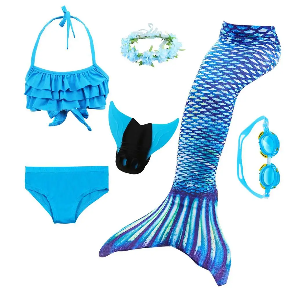 Купальный костюм с хвостом русалки для девочек, 6 шт., детский маскарадный костюм Русалочки, комплект бикини для детей, легко добавить Монокини - Цвет: mermaid 6 set -2