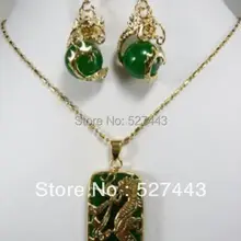 > модный зеленый камень кулон с драконом ожерелье серьги набор