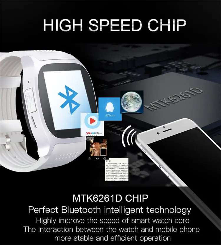 Bluetooth Смарт часы T8 с камерой музыкальным проигрывателем Facebook Whatsapp синхронизацией