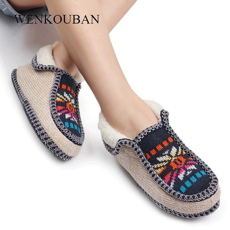 

Slippers For Women Plush Indoor Shoes Furry Slides Ladies Winter Home Slippers Femme Print Knitted Furry Slide Chanclas De Mujer