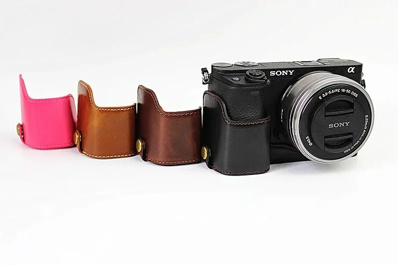 

Newest Fashional Camera Bag Case For Sony A6400 A6300 A6000 PU Leather Half Body Set Cover With Battery Opening