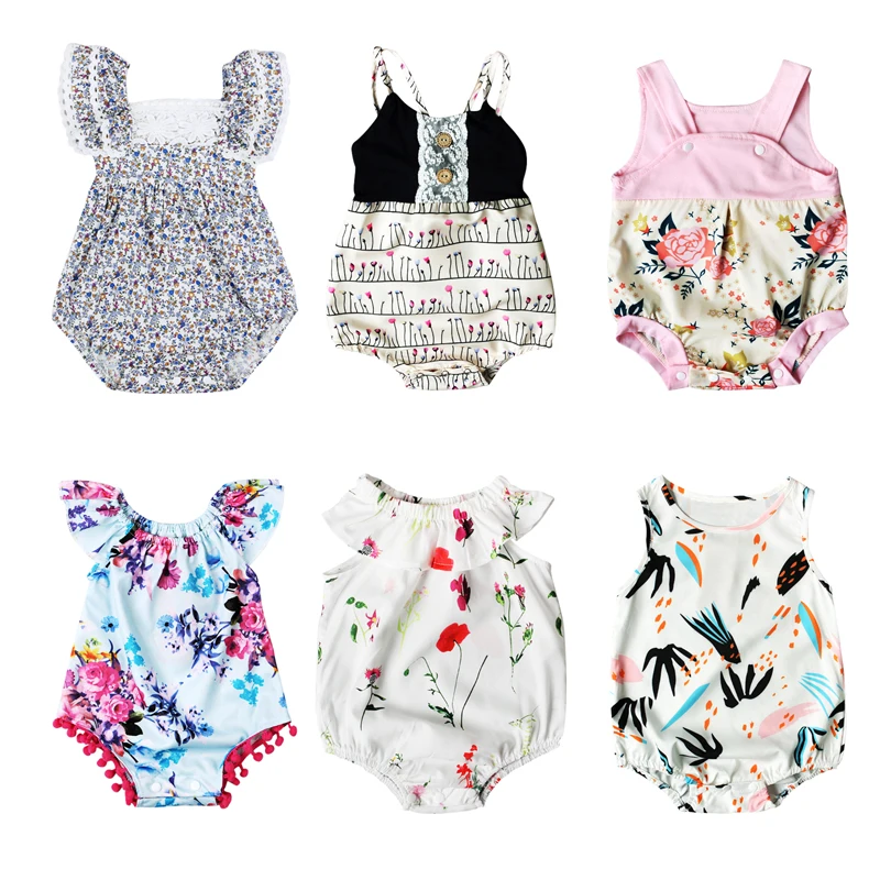 

2017 Summer Newborn Baby Girls Clothes Floral Romper Sleeveless Infant Bebes Toddler Kids Jumpsuit Sunsuit Outfits 4-24M DS8