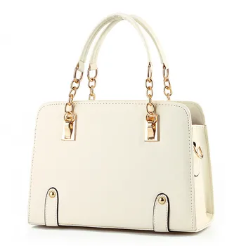 

Beige PU Women Handbag Solid Metal Chain Shoulder Bag Tote Crossbody Messenger Zipper
