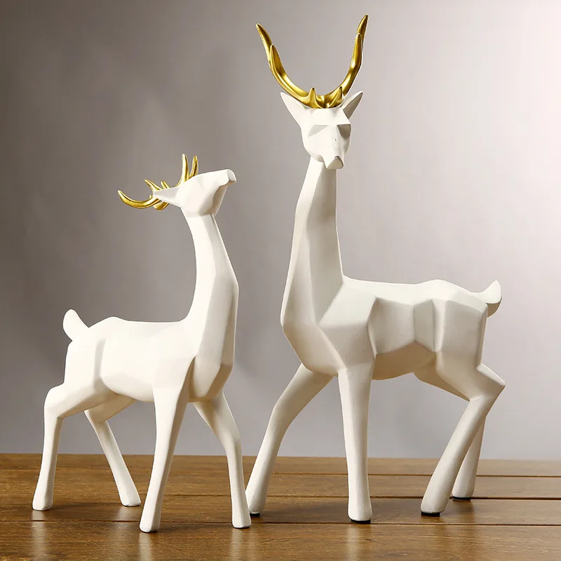 2 Pcs Geometric Origami Black and White Gold Horn Elk Decoration Line Deer Statue Animal Decoration Christmas Decor Wedding Gift - buy at the price of $97.94 in aliexpress.com | imall.com