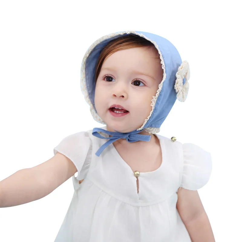 Flower Lace Baby Girls Hat Korea Princess Bucket Hat Cute Cotton Baby Beanie For Girls Blue Toddler Girls Sun Hat Caps Autumn (3)