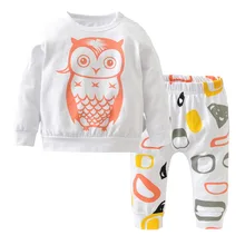 Одежда для маленьких девочек хлопковая футболка с длинными рукавами и рисунком Совы+ штаны, костюм из 2 предметов для новорожденных комплекты одежды для маленьких девочек