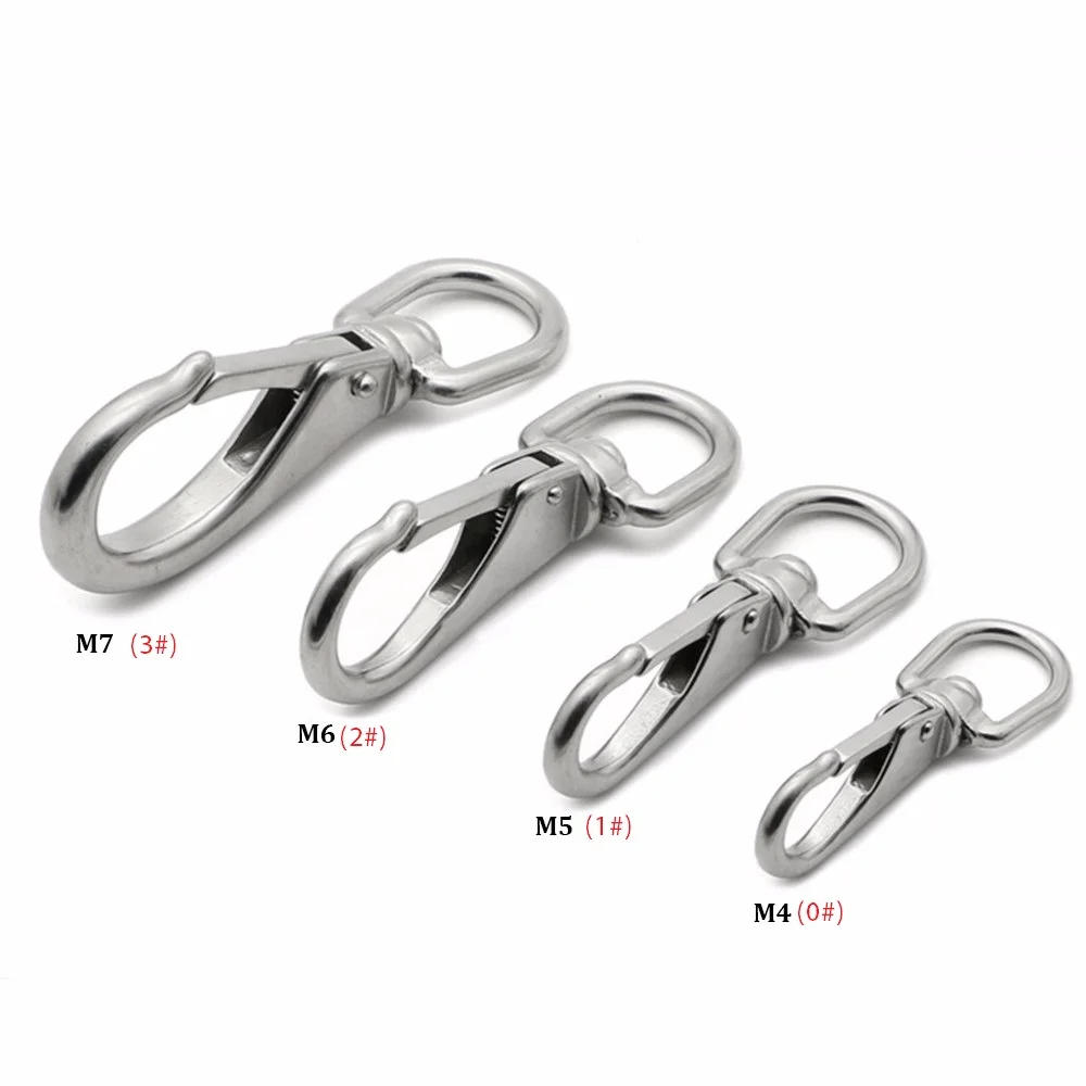 M4/5/6/7 304 Stainless Steel Multi-purpose Swivel Eye Spring Snap Hook Quick Hook Chain Fastener Hook Carabiner Hiking Camping