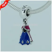Подходит Пандора шармы Браслеты и ожерелья 925 стерлингового серебра ювелирные изделия Анна платье с голубой розовый сзади Эмаль