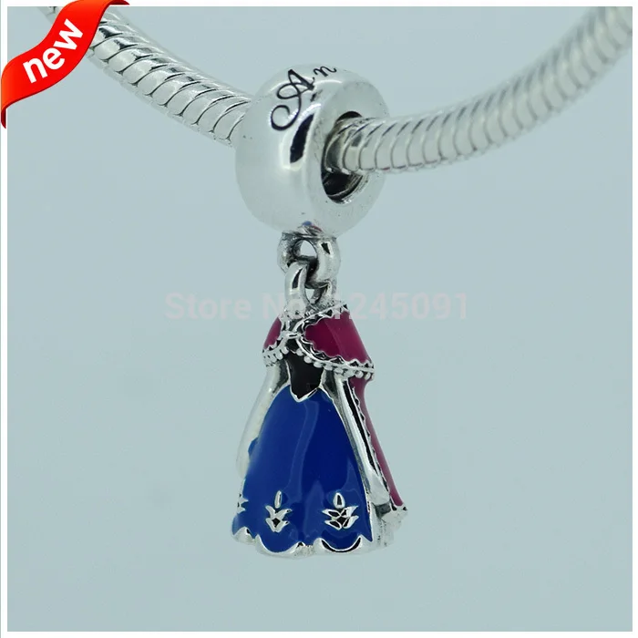 

Fits Pandora Charms Bracelets and Necklaces 925 Sterling Silver Jewelry Anna Dress with Blue Pink Back Enamel Free Shipping