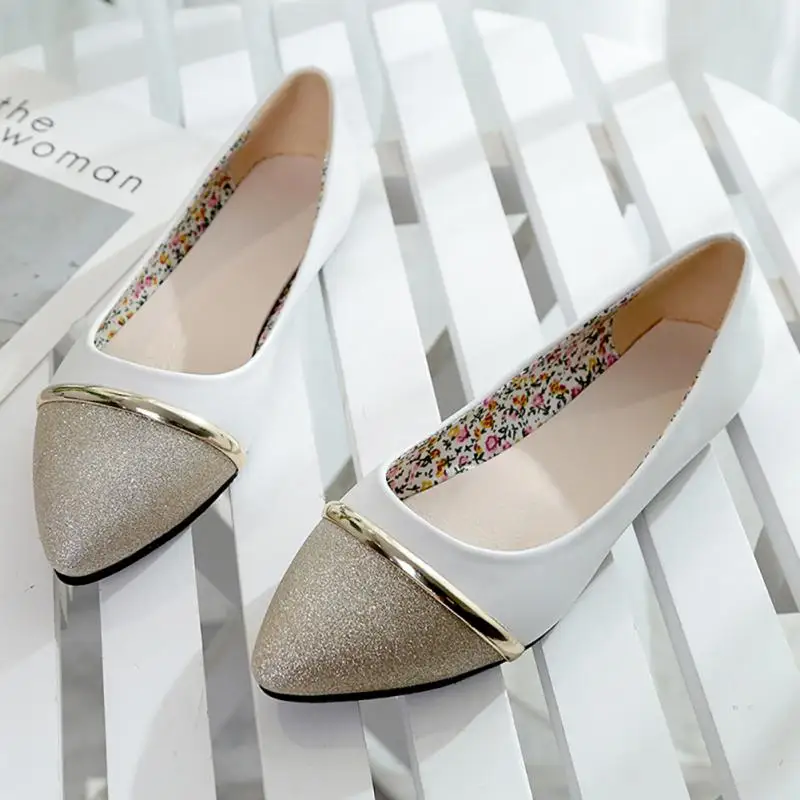 

2018 Women's All-match Leather Sequins Pointed-toe Flat Single Shoes