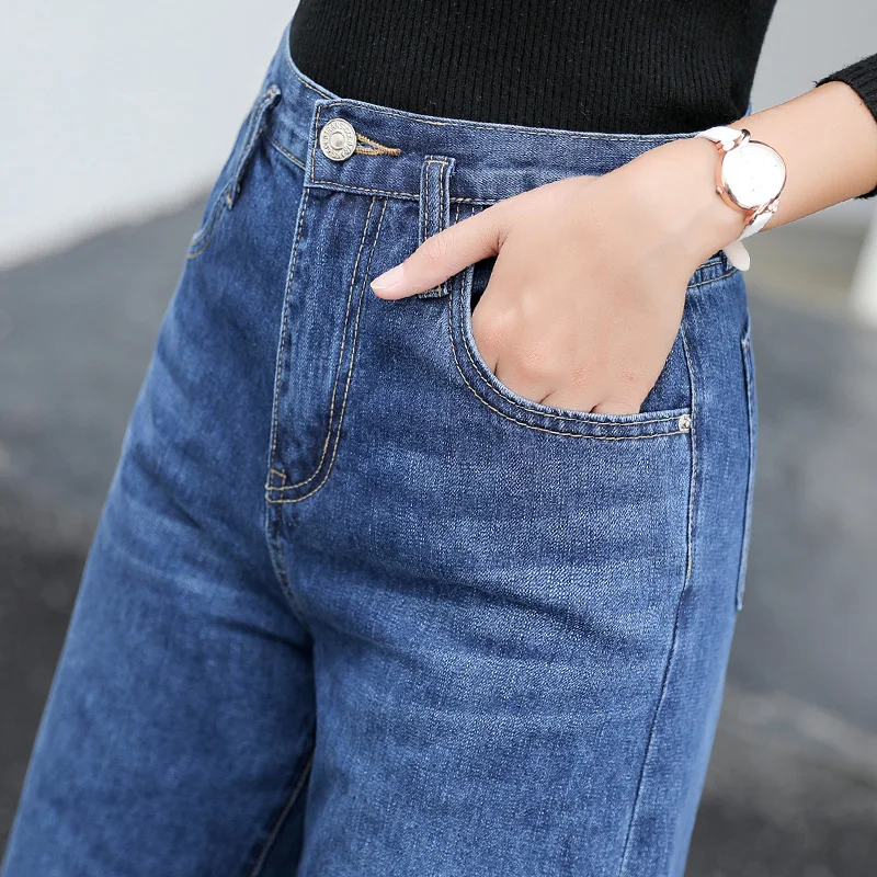 Women Wide Leg Loose Denim Blue Jeans Pant 2018 Female Long Trousers High Waist Chic Female Pants Mom Jeans Korean Style Stretch