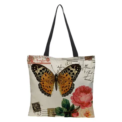 Индивидуальные женские сумки на плечо конец специальные постельные принадлежности на заказ сумка для покупок двусторонняя печать насекомое бабочка шаблон