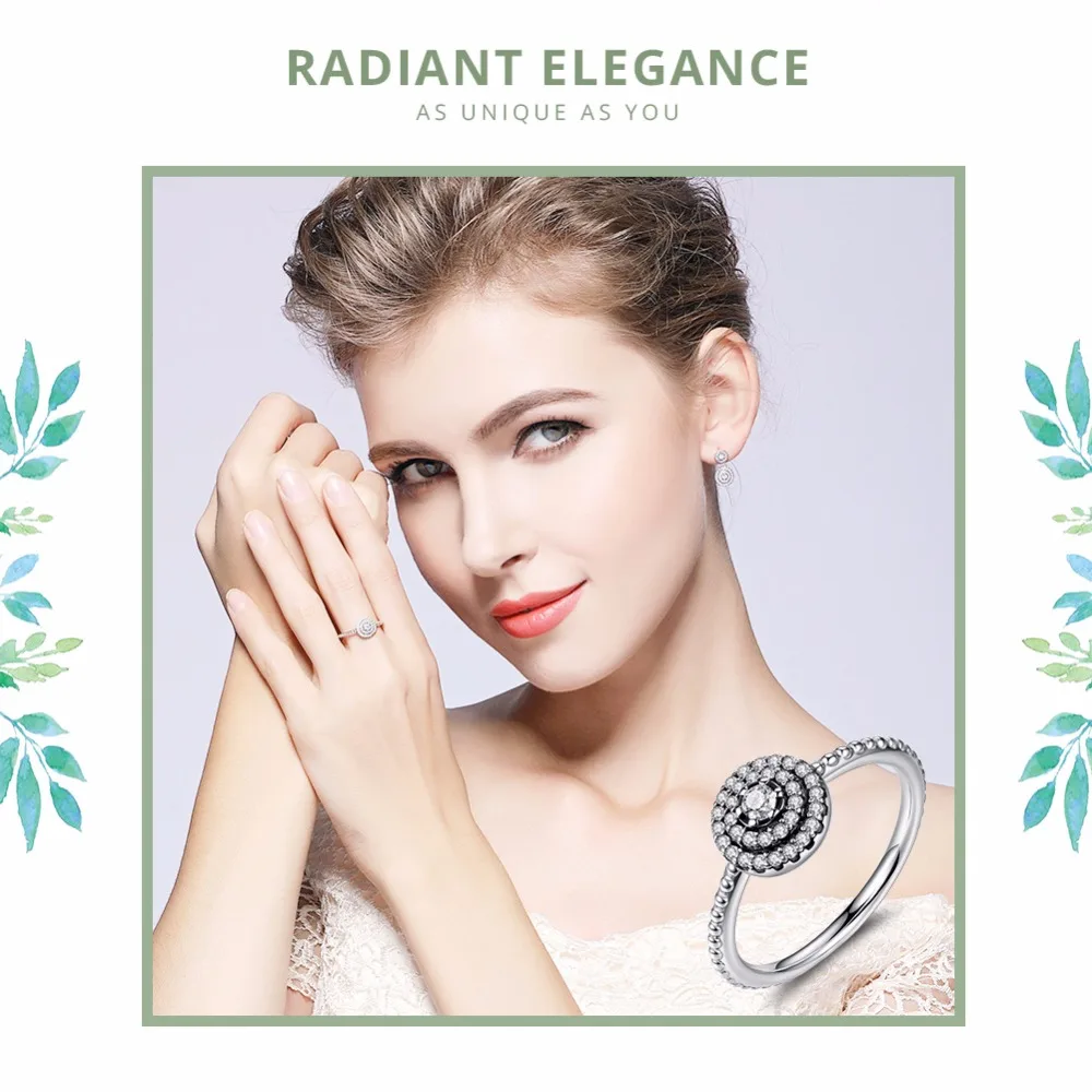 BAMOER 925 Sterling Silver Round Shape Radiant Elegance, Clear CZ Flower Finger Rings for Women ANNIVERSARY SALE 2018 PA7178
