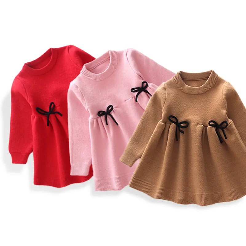 

Baby Girls Knitted Dress Long Sleeve Sweater Dresses For Girls Winter 2018 Party Thick Princess Kids For Girls Christmas Dress