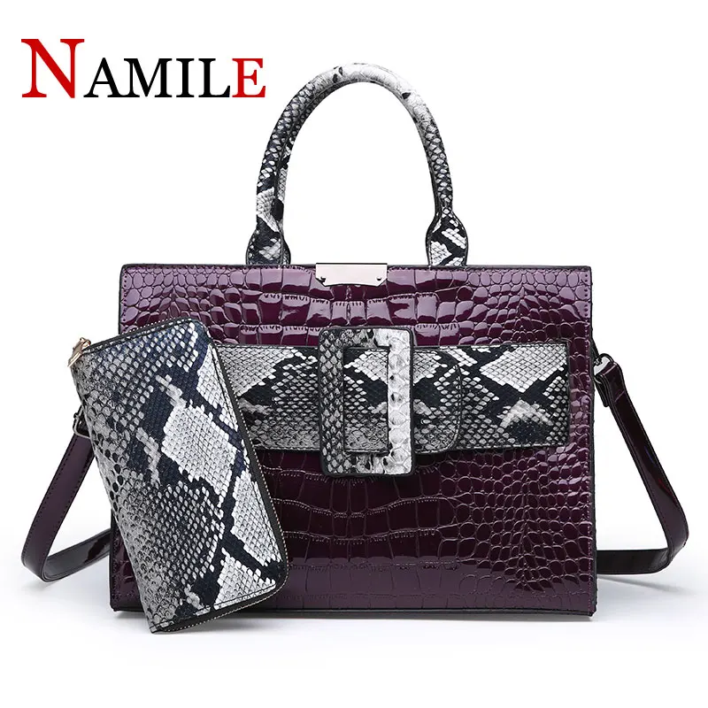 

NAMILE Ms. Snakeskin Crocodile Portable Case Set of 3 Quality Ladies Handbags Large Capacity Women's Shoulder Bag Messenger Bag