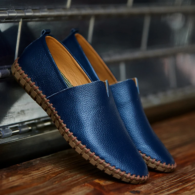 

CIMIM Brands Genuine Cow Leather Mens Loafers Fashion Handmade Moccasins Soft Leather Blue Slip On Men Boat Shoe PLUS SIZE 7-16