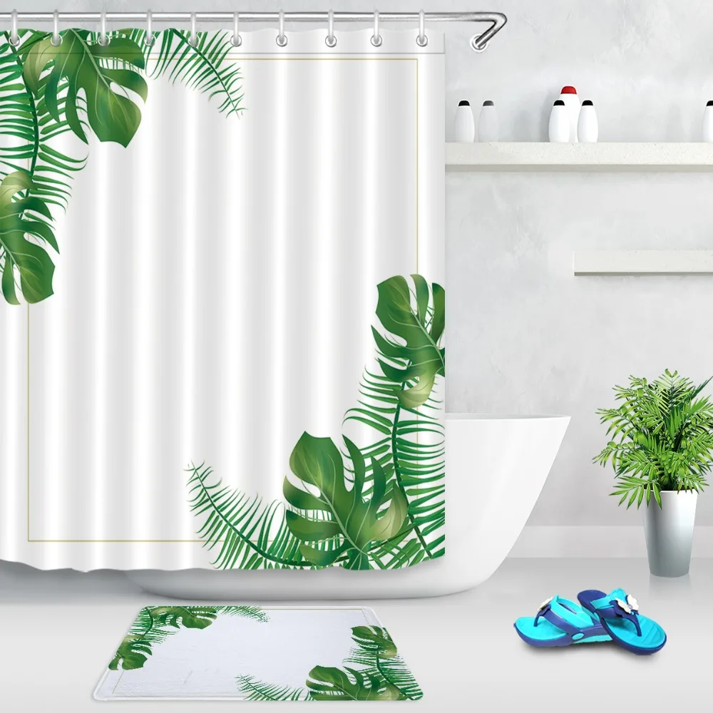 Тропический зеленый пальмовый лист монстера водная ветка росы занавеска для душа коврик для ванной комнаты Водонепроницаемый полиэстер ткань для ванной домашний декор