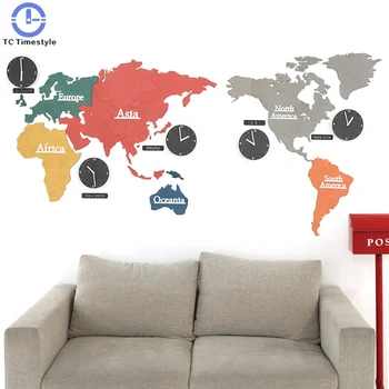 

Large Creative Colorful World Map Clock Bedroom Mute Wall Clock Living Room Modern Hanging Clocks Decorate Home
