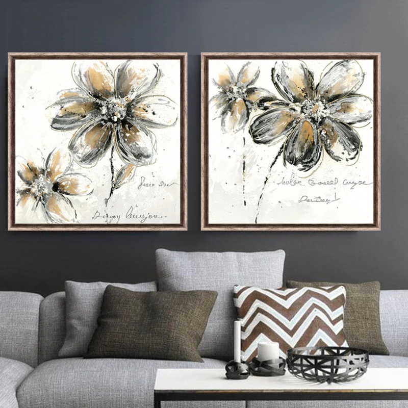 Buy Modern black and white flower hand painted canvas print decor abstract