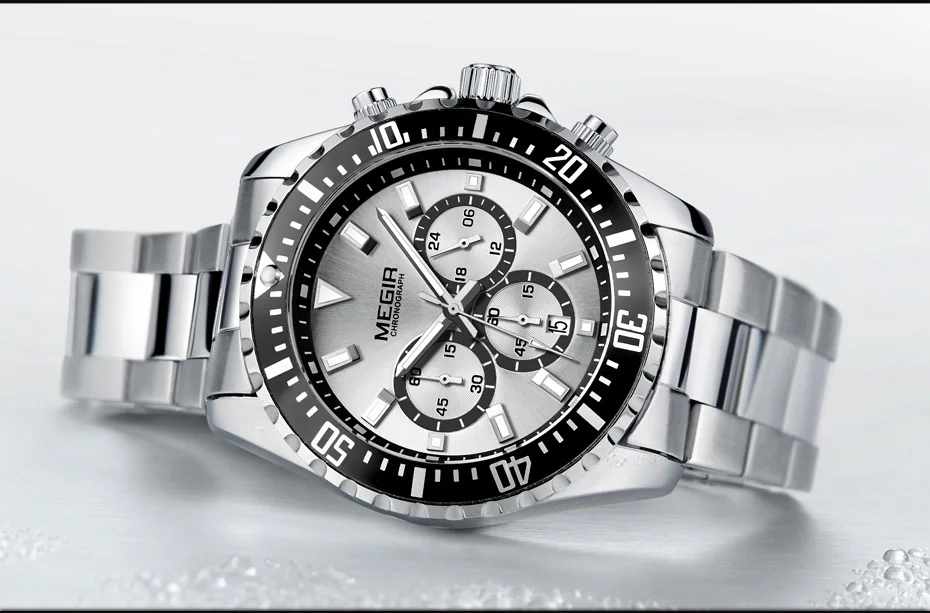 MEGIR брендовые деловые кварцевые часы для мужчин Relogio Masculino армейские военные часы из нержавеющей стали наручные часы с хронографом 2064