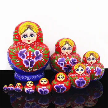

10pcs Russian Big Belly Dolls Nesting Toy Clover Pattern Dry basswood 10 Layer Matryoshka Doll Wooden DIY Education Toys L30