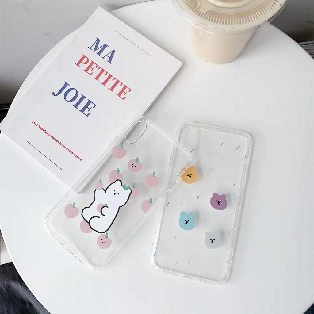 

INS Korea cute simple color raindrop bear phone case For iphone Xs MAX XR X 6 6s 7 8 plus couple clear soft TPU back Cover Coque