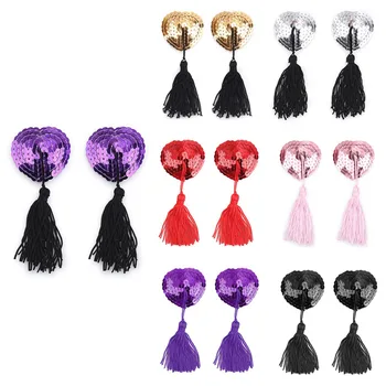 

Women Pasties Lingerie Sequin Tassel Breast Bra Nipple Cover Heart Shape Sticker
