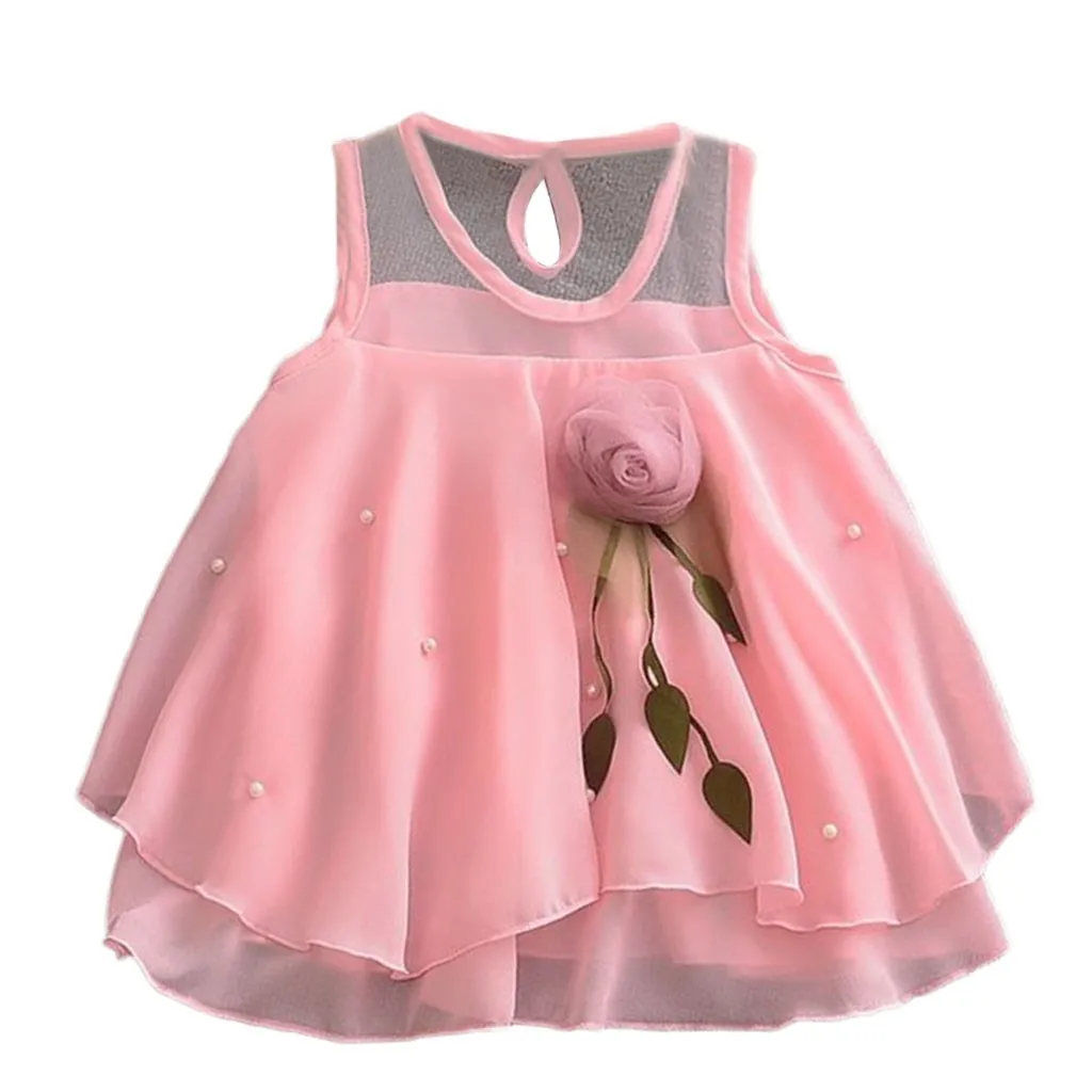 

Simple solid color flowers, sweet mesh, personalized stitching Beautiful Girls Sleeveless Flowers Party Princess Dresses F4