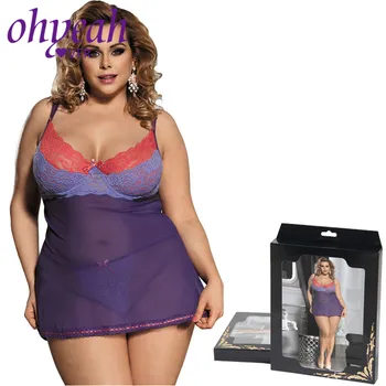 

Ohyeahlover Ladies Nightdress Summer Lace Chemise Lingerie Large Size 5XL Sleepwear Mesh See Through Nightgown Home Dress R80297