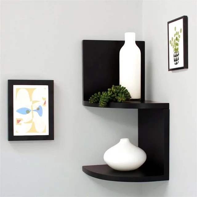 Finether 2 Tier Zig Zag Floating Wall Corner Shelf Unit