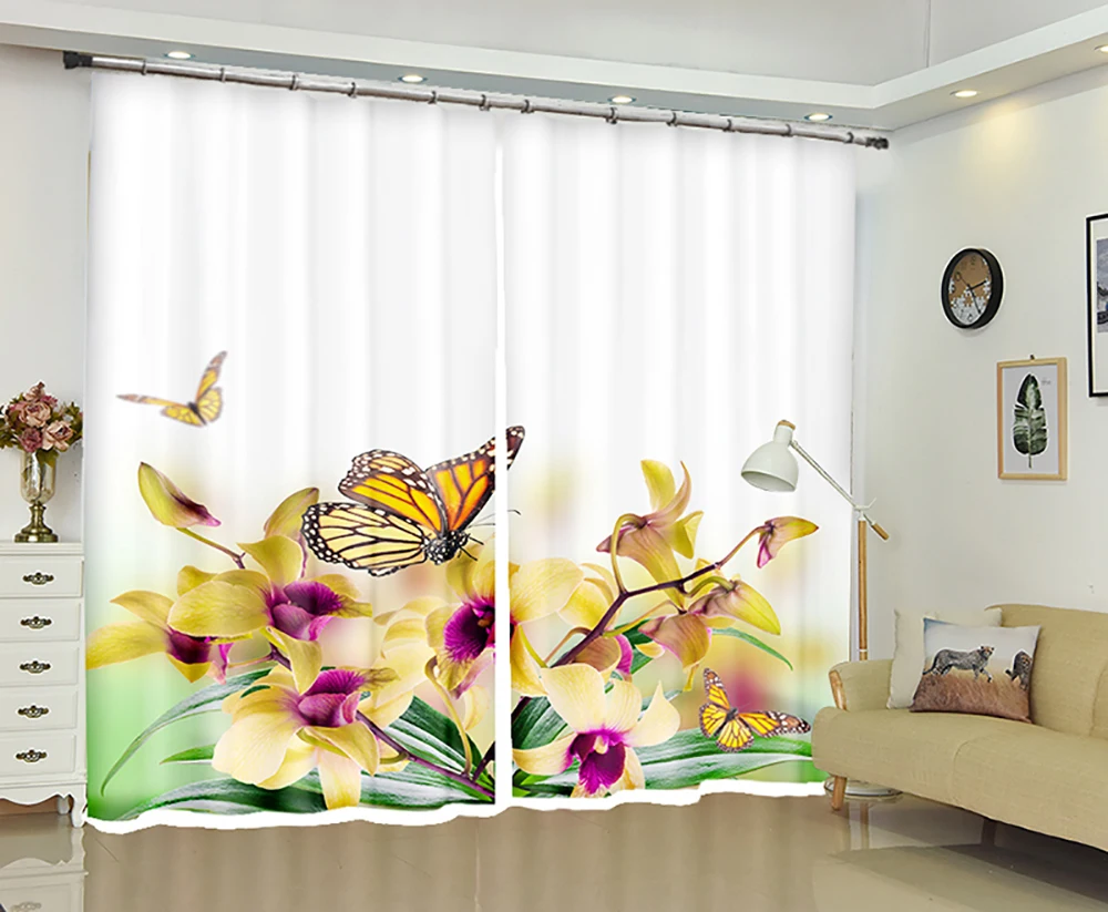 3D эффект плотные занавески бабочки орхидеи бабочки оттенок ткани физической оттенок