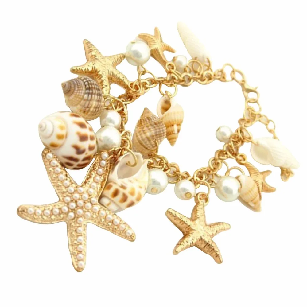 

Jiayiqi Starfish Conch Shell Bracelet Elements Bullactaexarata Bracelet Bangle Fine Jewerly For Women Girl 2017 New Fashion