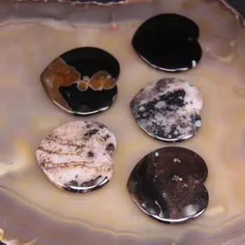 

New!! 5pcs Heart Slab Pendants Top Drilled Black Cherry Flower Agates,Natural Sakura Agates Jaspers Slice Nuggets Charms Jewelry