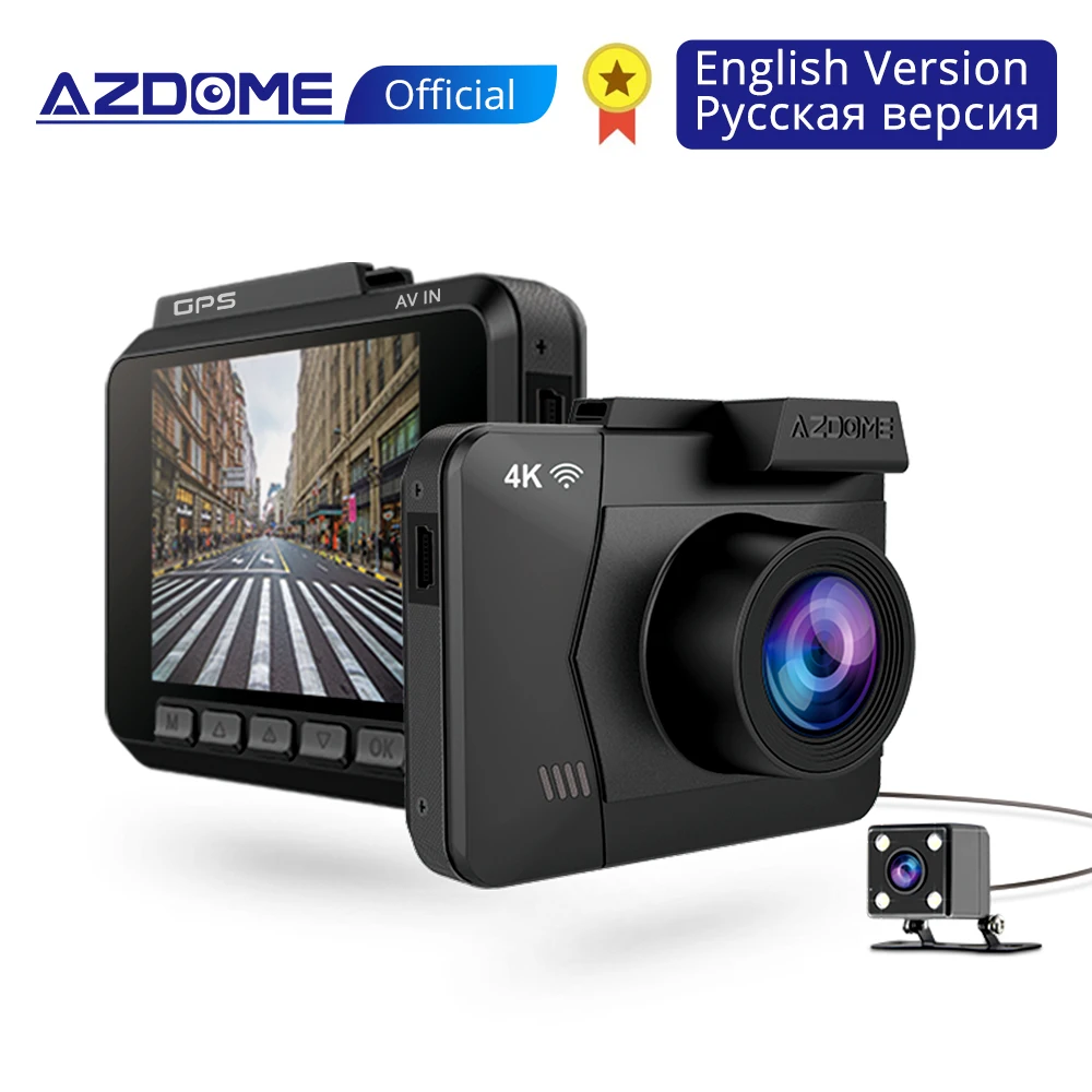Автомобильный видеорегистратор AZDOME M06 4K с UHD 2160P, 2,4-дюймовым ЖК-дисплеем, широкоугольным экраном 170 °, WDR, автомобильной камерой ночного видения с двумя объективами видеорегистратор камера заднего вида
