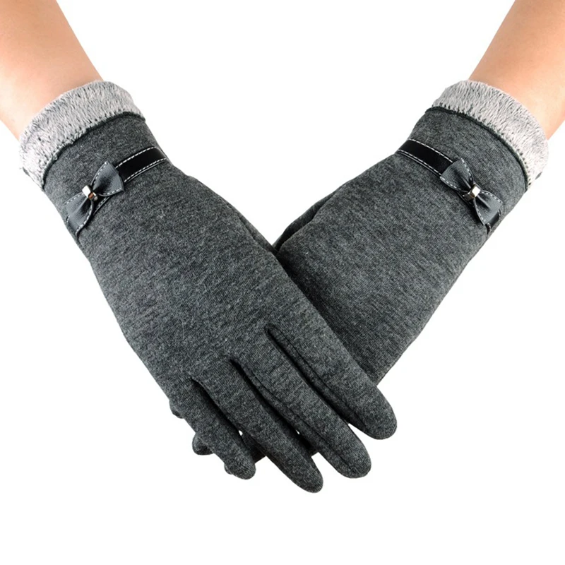 

1 Pair New Fashion Autumn Winter Gloves for Women Suede Warm Comfortable Mittens with Bow Plus Velvet Thick Ladies Gloves 8C1181