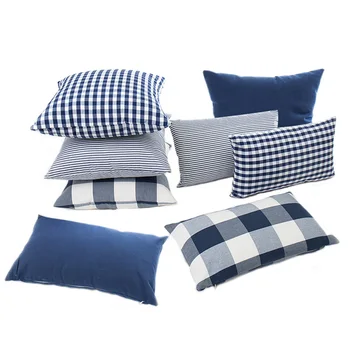 

Blue White Buffalo Check Plaid Pillowcase Polyester Cotton Cushion Cover Stripe Checker Throw Pillow Cases Cover for Sofa Car