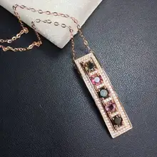 Натуральные разноцветные турмалины кулон S925 Серебряный натуральный драгоценный камень кулон Цепочки и ожерелья модные можно носить с обеих сторон массив для женщин, ювелирные изделия для девушек