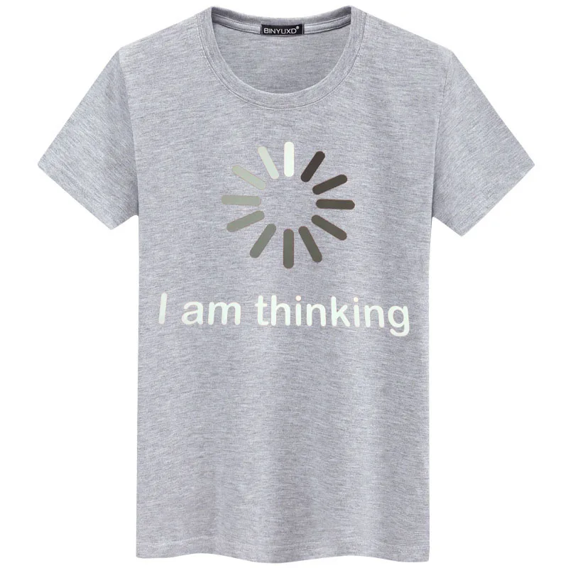 BINYUXD Men's t Shirts Summer Brand Casual O-Neck short sleeve T-shirt mens I'm thinking funny printing Men's Tee Shirts