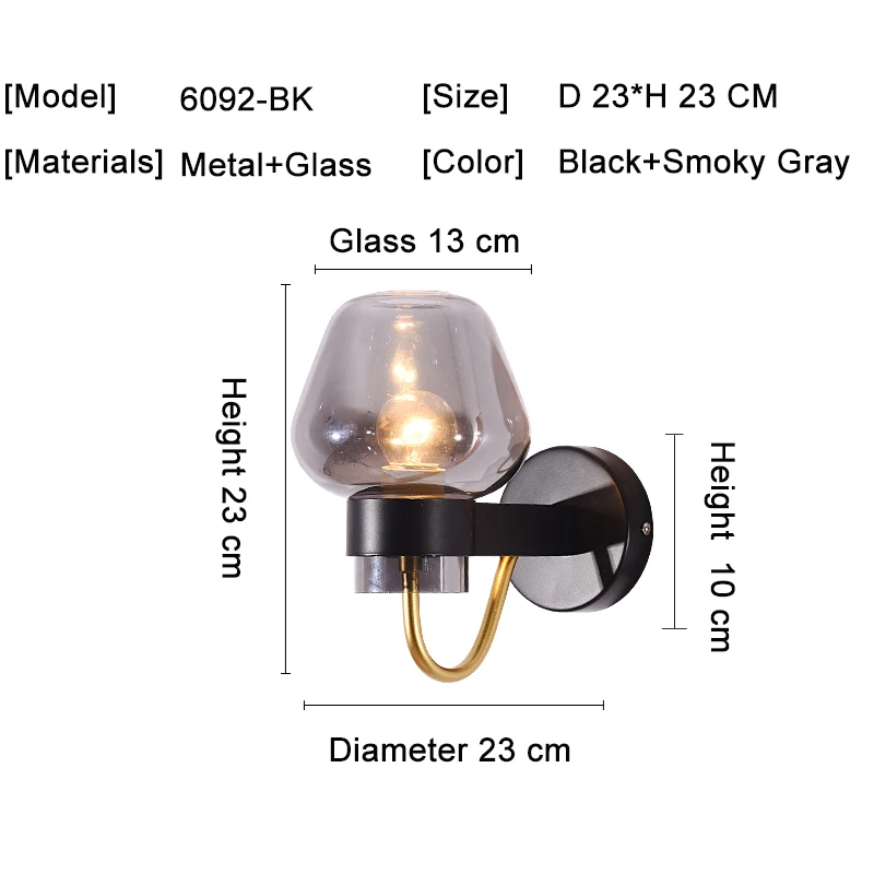 Современный 27 Светодиодный настенный светильник скандинавский стеклянный шар, настенные светильники для коридора, спальни, прикроватный светильник, настенные бра AC85-265V - Цвет абажура: 6092 black