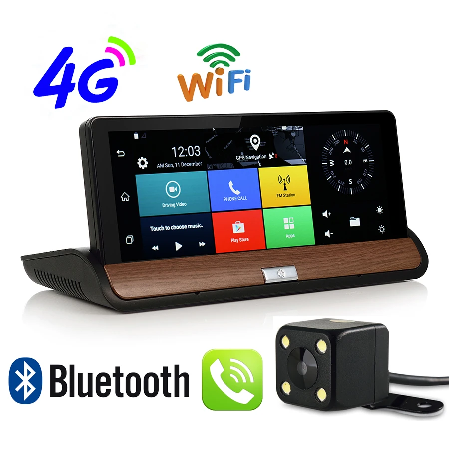 Udricare 7 inch 4G 3G SIM Card WiFi Bluetooth Android GPS Navigation DVR Dual Lens Video