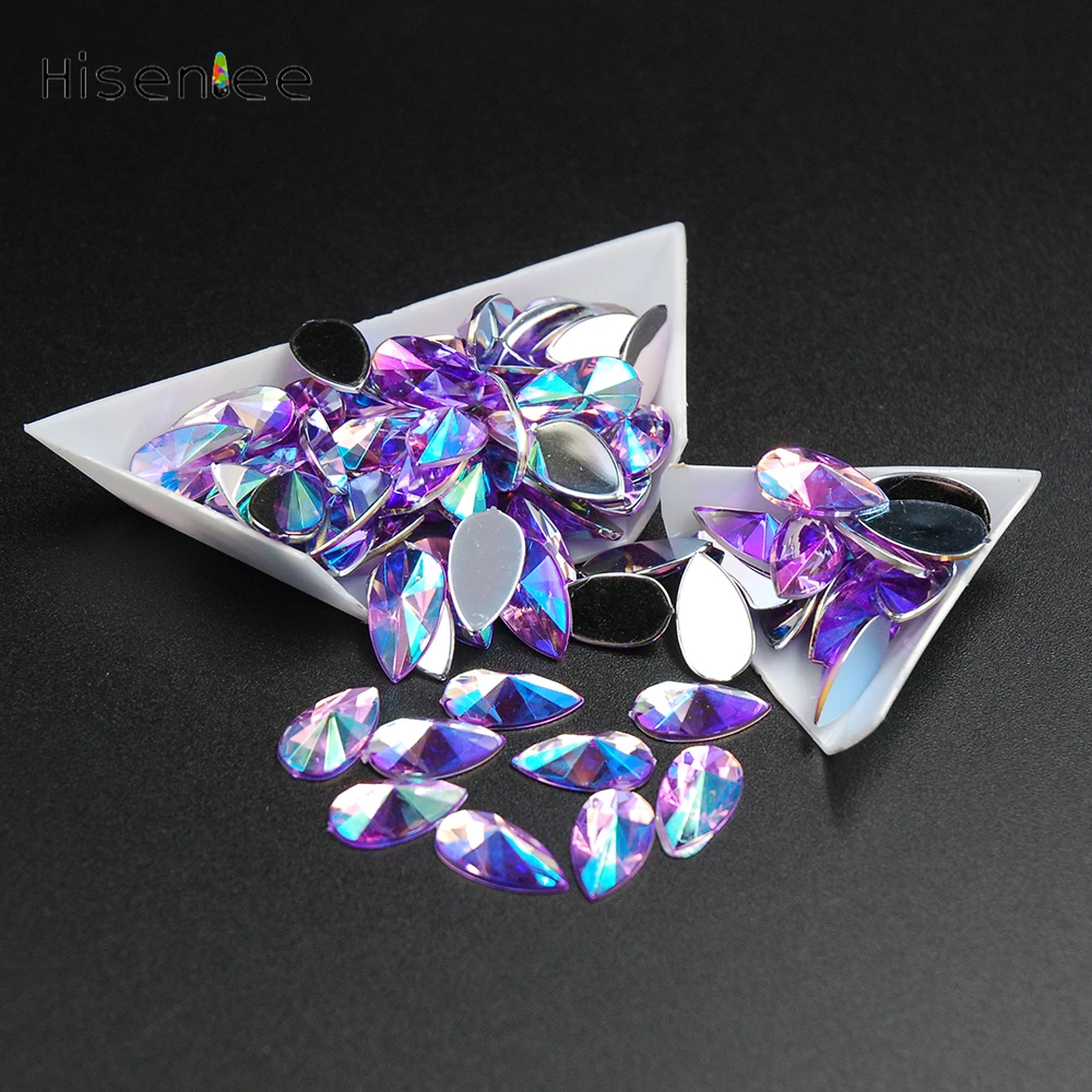 

8x13mm Drop Water Purple Crystal Stones Rhinestone 100pcs 13 Color Best Shiny 3D Charms Jewelry Nail Art Decoration Accessory