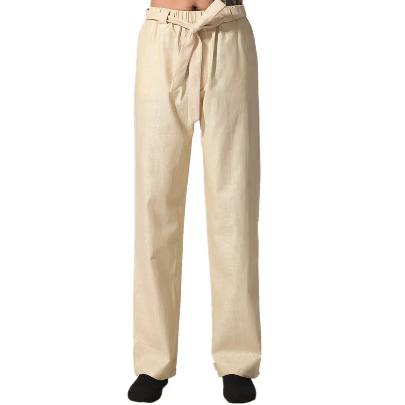 

New Arrival Beige Chinese Men's Kung Fu Trousers Cotton Linen Pants Wu Shu Clothing Size S M L XL XXL XXXL MN002