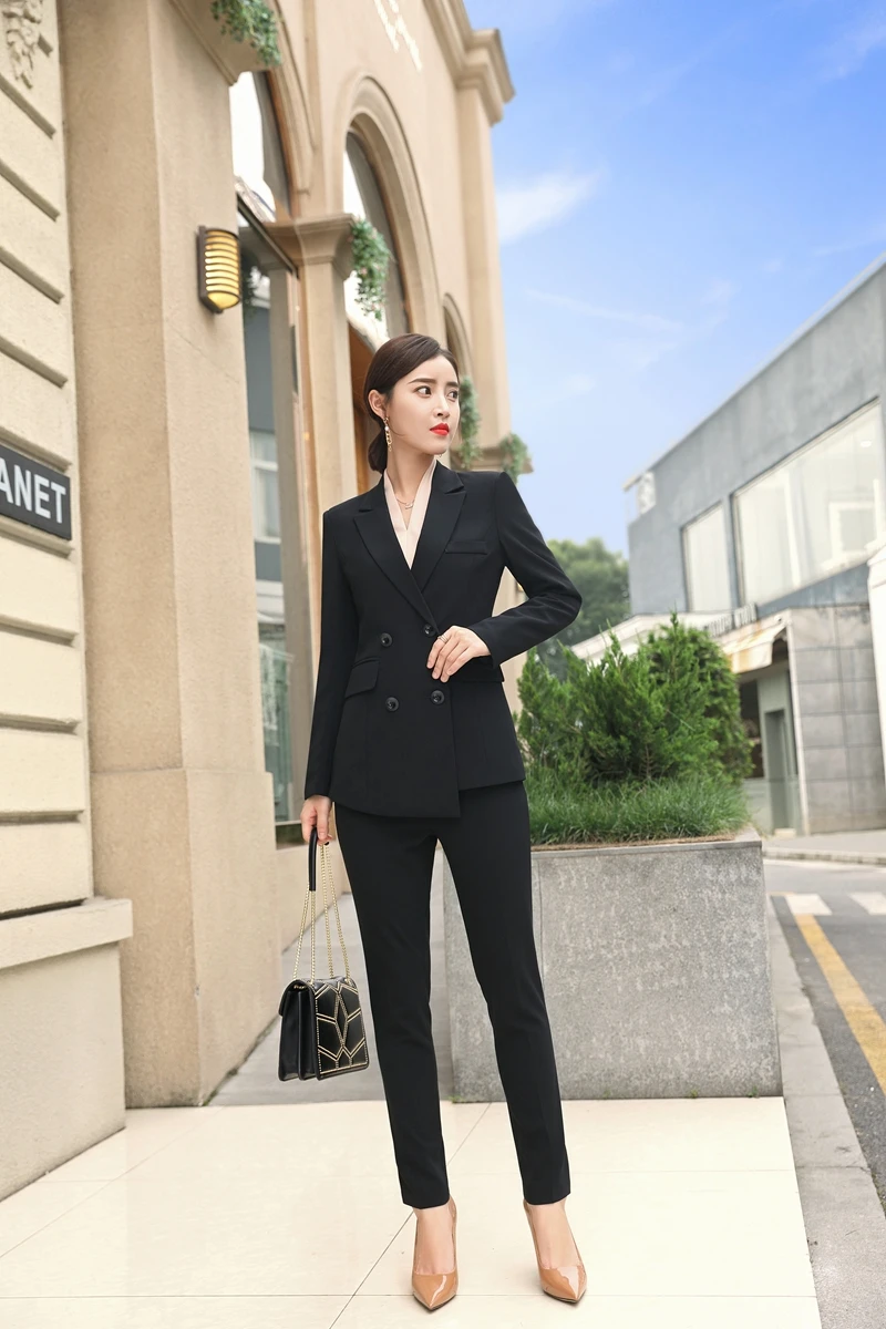Для женщин Офисные женские туфли широкие или узкие брюки + Блейзер костюм белый 2 шт. комплекты брюки профессиональные рабочие форма Бизнес
