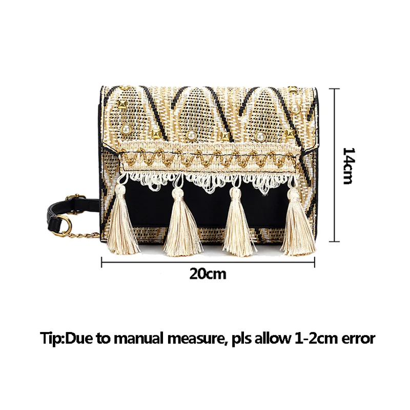 Women Fashion Pearl Straw Bags Bohemian Female Summer Tassel Handbag Lady Travel Knit Shoulder Bag Beach Chains Crossbody SS3282 (4)