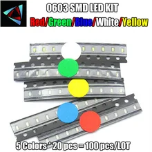 5 цветов x20шт = 100 шт SMD 0603 светодиодный комплект красный/зеленый/синий/желтый/белый светодиодный светильник
