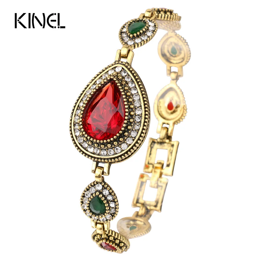 Роскошные индийские ювелирные изделия красного цвета с украшением в виде кристаллов Браслеты для Для женщин Винтаж выглядят Цвет бело-золотые с украшением в виде кристаллов в богемном стиле браслет подарочный